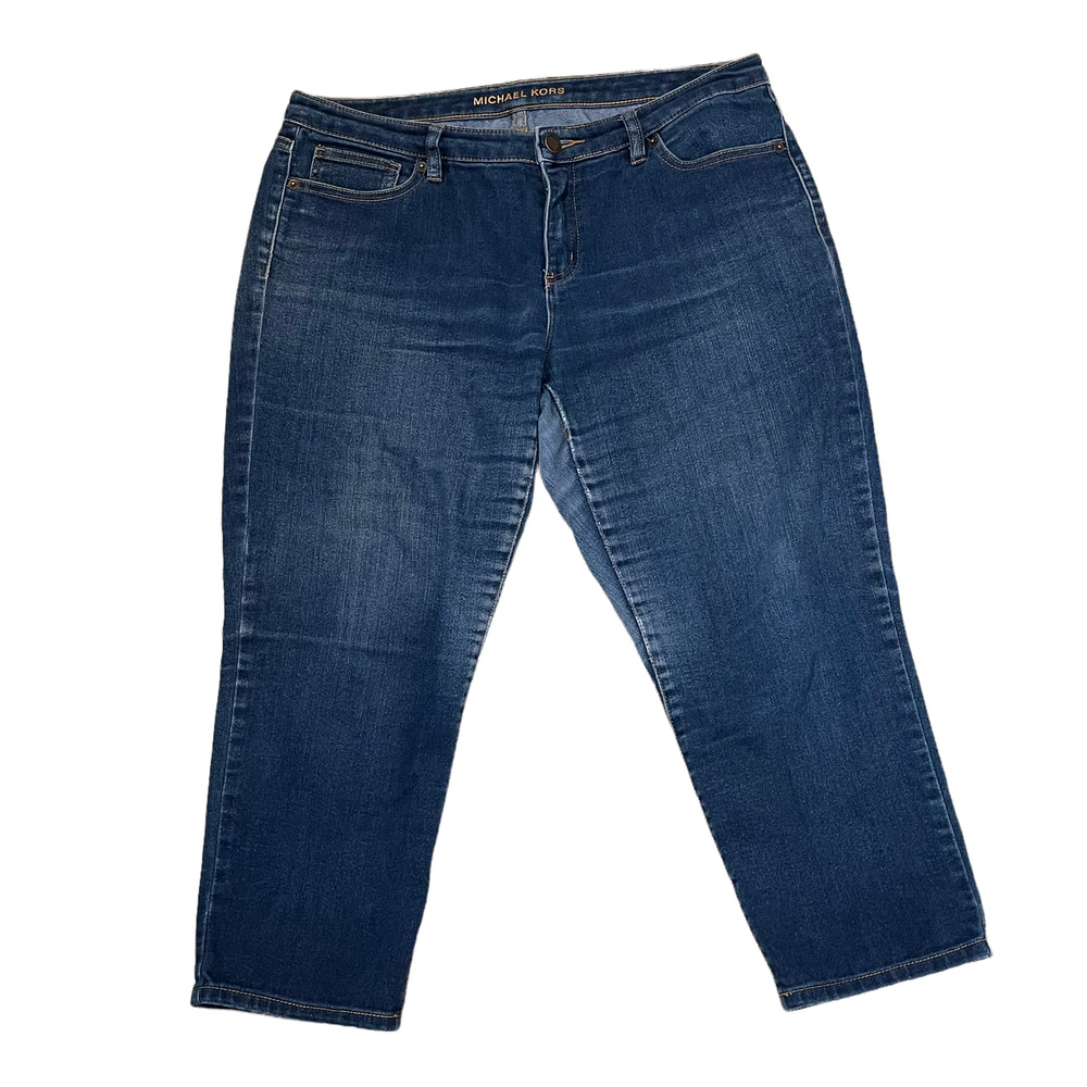 Michael Kors Womens Cropped Skinny Jeans‎ Size 10 Blue Denim Stretch 34X22.5